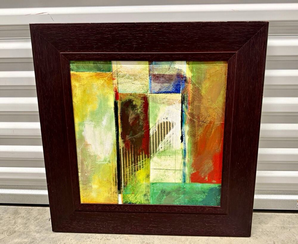 Framed Abstract Mixed Media Wall Art w/ Dark Espresso Wood Frame -(25" x 25")